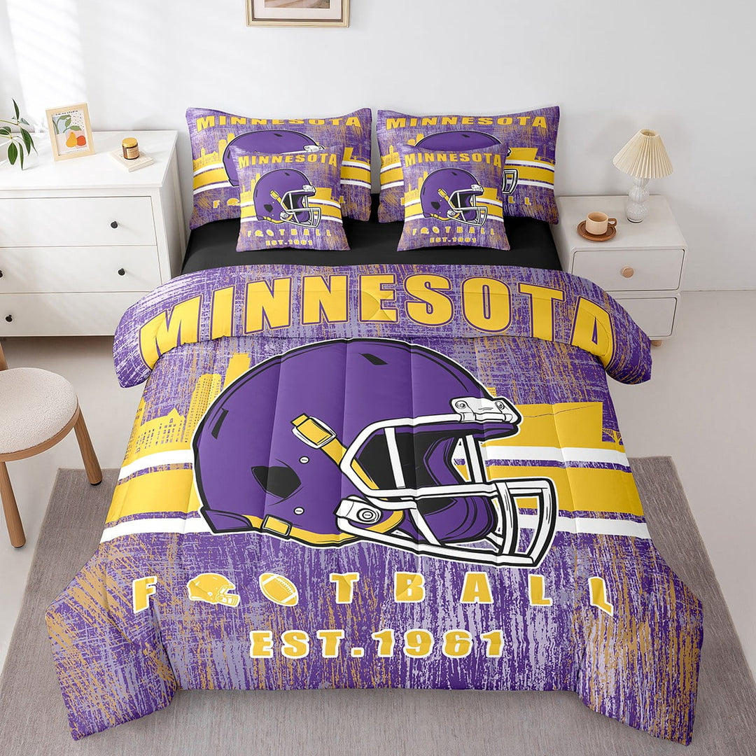 Erosebridal American Football Bedding Twin Size, Sports Theme Duvet Set, Orange Purple, MINNESOTA, Reversible 7-Piece