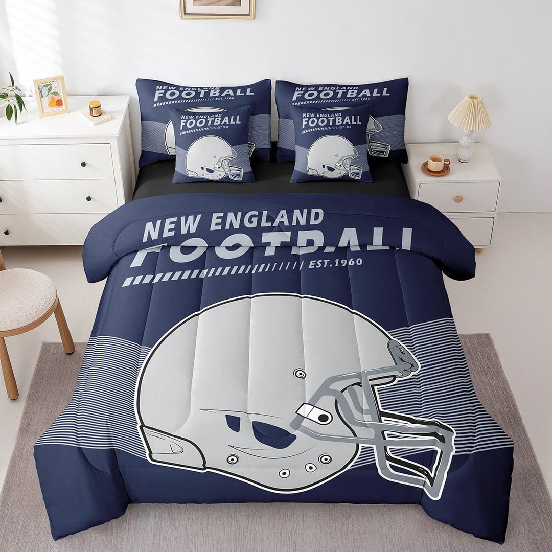 Erosebridal 7-Piece American Football Comforter Set with Sheets Sports Game Comforter Set Bed-in-a-Bag King,New England(1 Comforter, 1 Flat Sheet 1 Fitted Sheet 2 Pillowcases 2 Throw Pillow Covers)