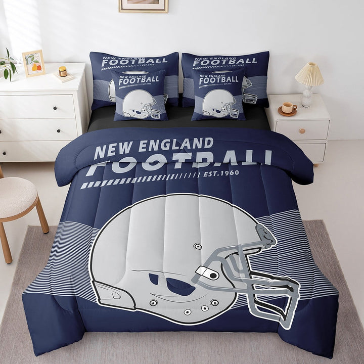 Erosebridal 7-Piece American Football Comforter Set with Sheets Sports Game Comforter Set Bed-in-a-Bag King,New England(1 Comforter, 1 Flat Sheet 1 Fitted Sheet 2 Pillowcases 2 Throw Pillow Covers)