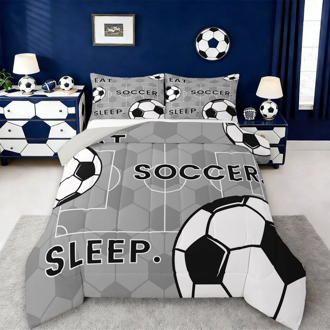 Erosebridal Football Sport Court Full Size Comforter Sets,Gray Black Bedding Sets For Kids Boys,Reversible Light Gray 3-Piece