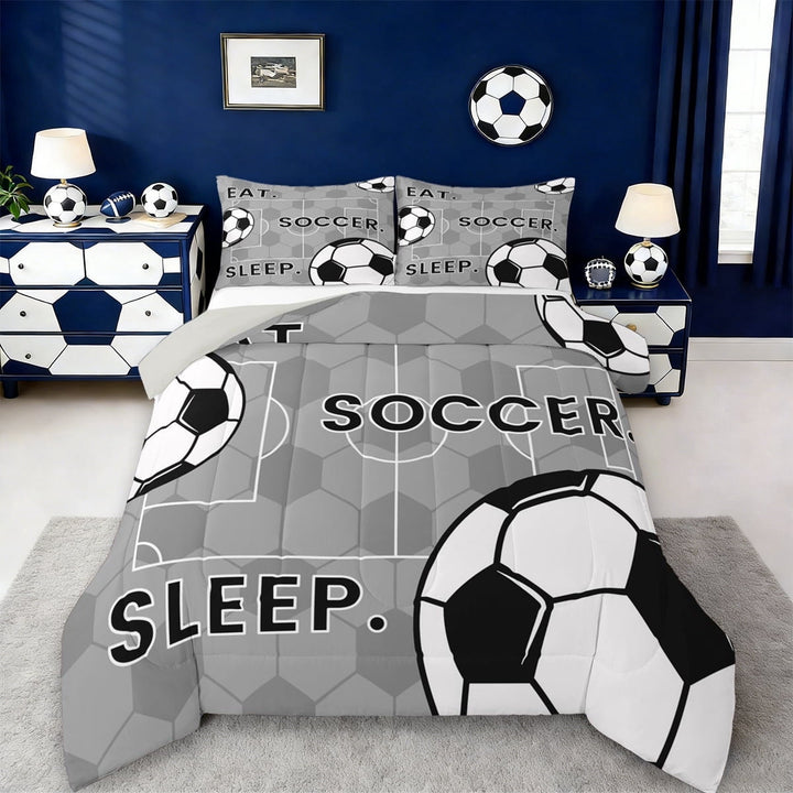 Erosebridal Football Sport Court Full Size Comforter Sets,Gray Black Bedding Sets For Kids Boys,Reversible Light Gray 3-Piece