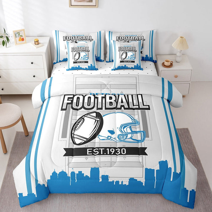 Erosebridal Rugby Bedding Sets Twin Size,Stripes Sport Comforter Sets with Sheets,Football Gaming Decor,Reversible,Breathable,7-Piece