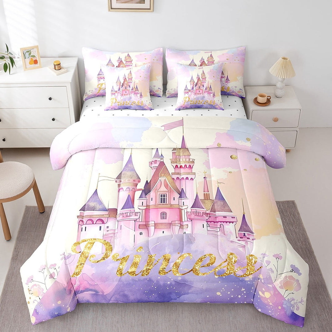 Erosebridal Dreamy Castle Bed in a Bag Twin size, Watercolor Floral Bed Set, Fairy Princess Decor, 7pcs