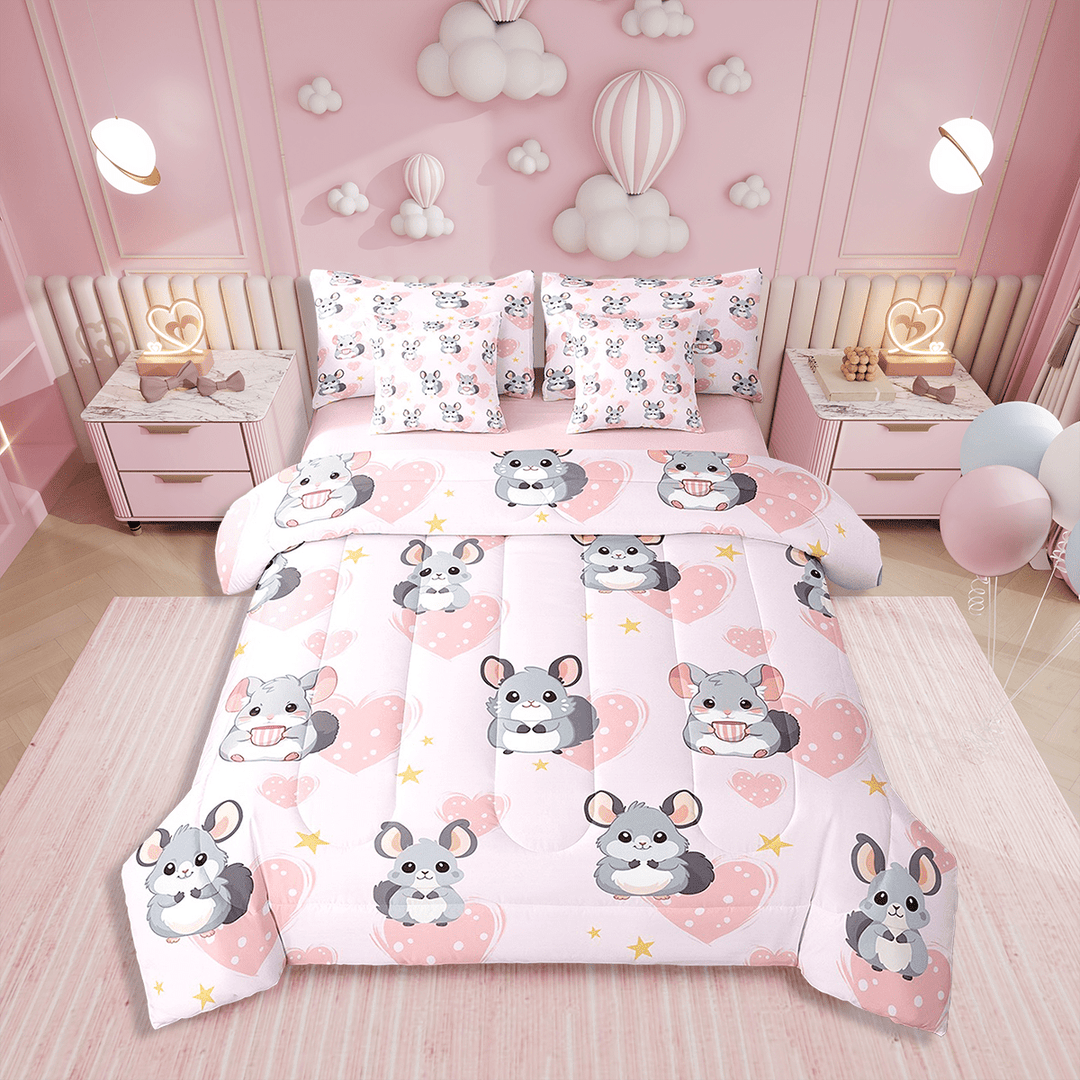 Twin Comforter Set,7 Pieces Cartoon Rats Bedding Sets Twin Bed in a Bag with Reversible Cute Moose Bed Set,Animal Comforter,Sheets,Pillowcases and Shams