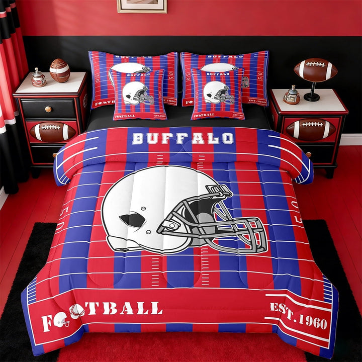 Erosebridal American Football Gamer Bedding Twin Size,Rugby City Bed Set,Buffalo Bedding Sets Twin Size For Boys,Lightweight Bedroom Decor Reversible,7pcs