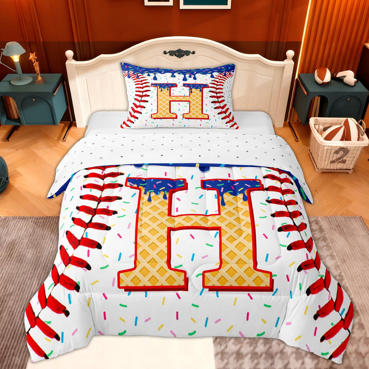 Erosebridal Orange Monogrammed H Twin Comforter Sets, Sport Baseball Bedding Set, Kids Boys, 2-Piece