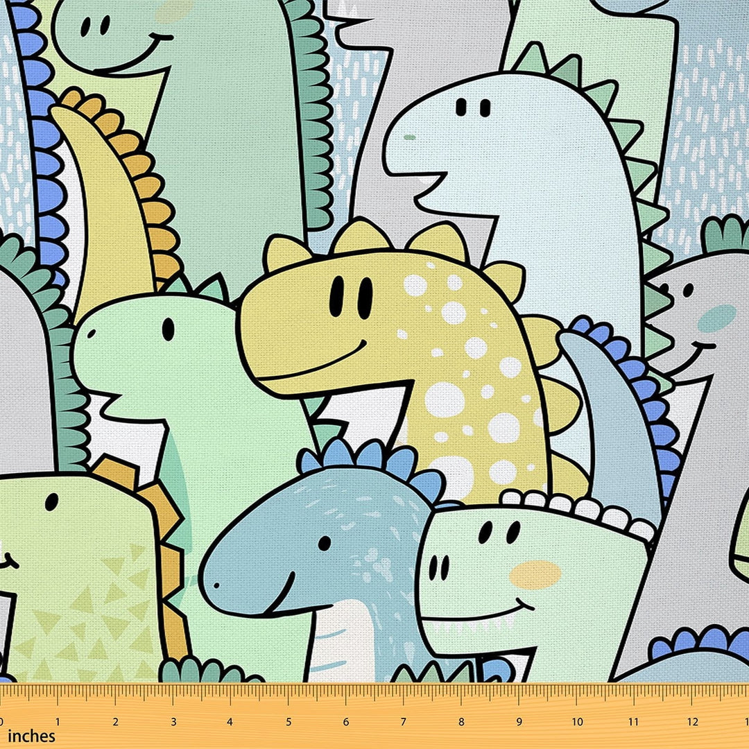 Castle Fairy Cartoon Dinosaur Fabric by the Yard 1 Yard,Jungle Animal Home Decor Fabric by the Yard,Kawaii Wildlife Room Decor Fabric by the Yard,Luxury Children Bedroom Decor