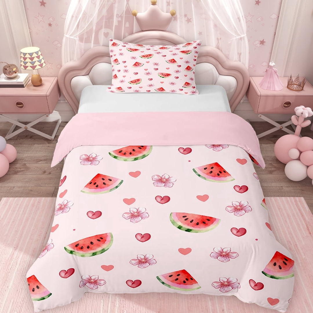 Erosebridal Chic Cherry Blossoms Twin Bedding for Girls, Watermelon Print Duvet Cover Set, Pink Reversible 2-Piece, 1 Duvet Cover and 1 Pillowcase, No Comforter