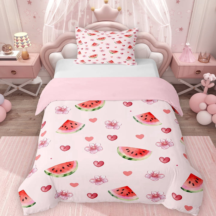 Erosebridal Chic Cherry Blossoms Twin Bedding for Girls, Watermelon Print Duvet Cover Set, Pink Reversible 2-Piece, 1 Duvet Cover and 1 Pillowcase, No Comforter