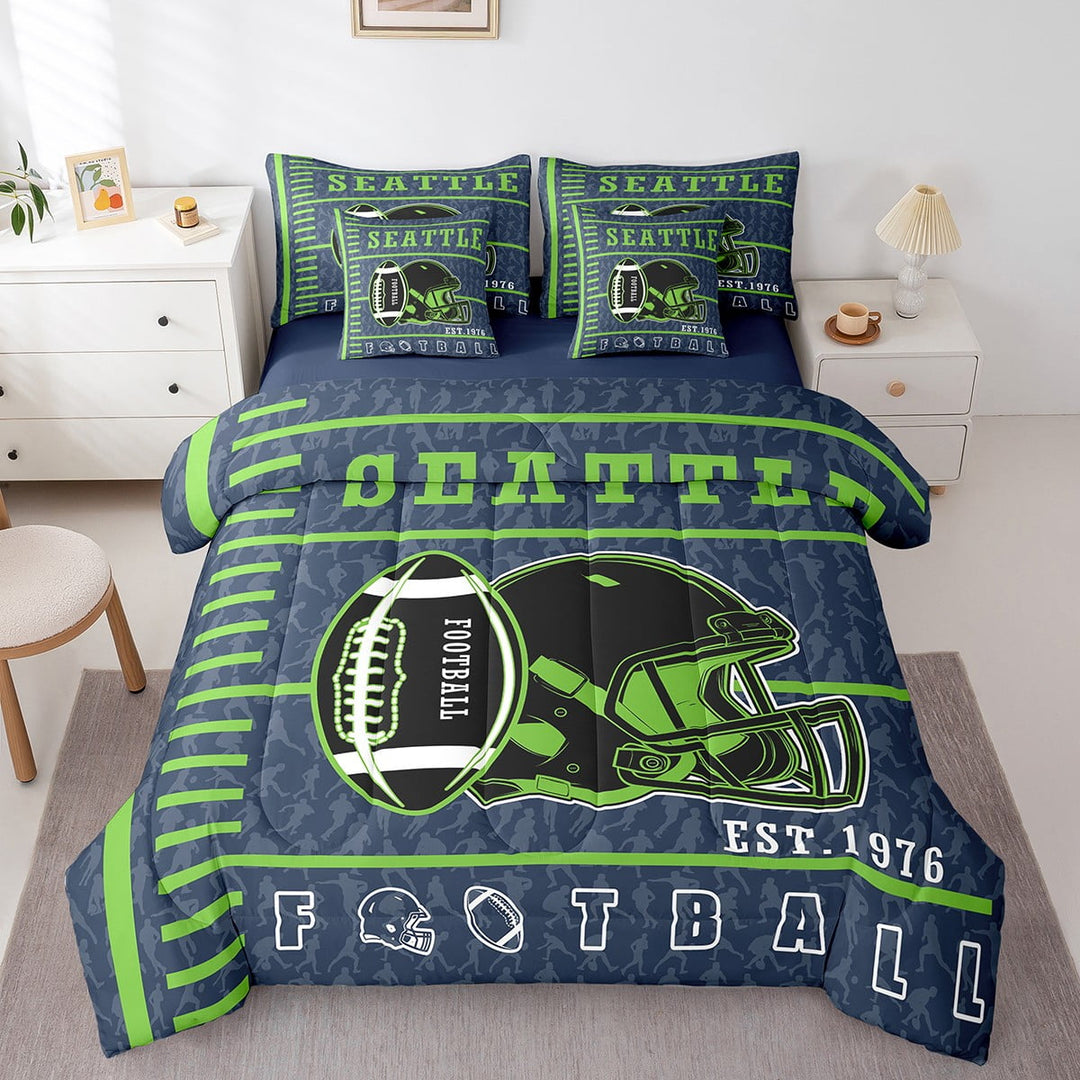 Erosebridal 3D Football Helmet Bedding Sets Twin Size, Rugby Sports Bedding Accessories, Soccer Lovers Decor, Reversible 7pcs