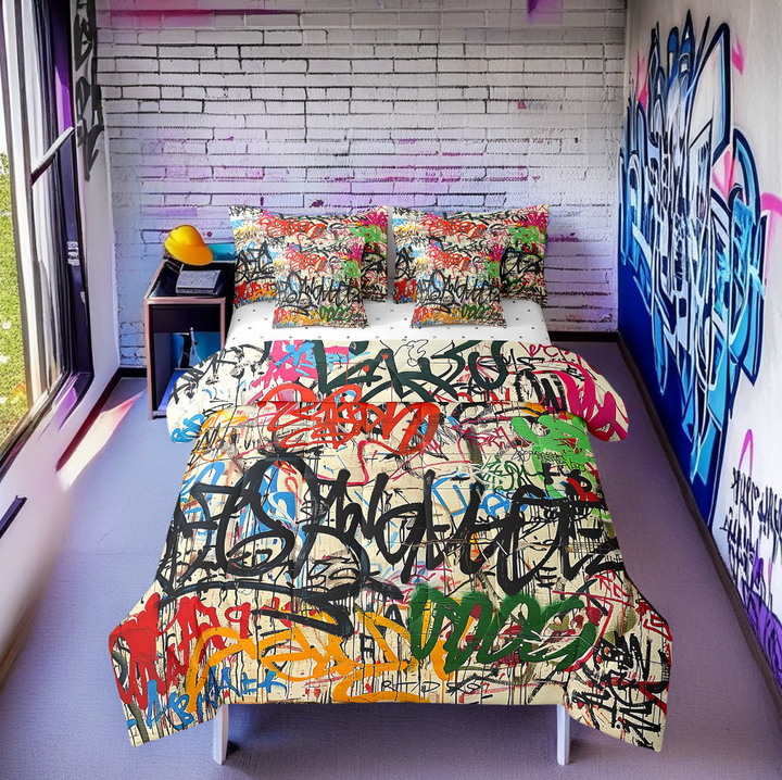 Erosebridal 3D Colorful Graffiti Bedding Twin Size, Abstract Art Painting Bed in a Bag Twin size, Street Old School Decor, 7pcs