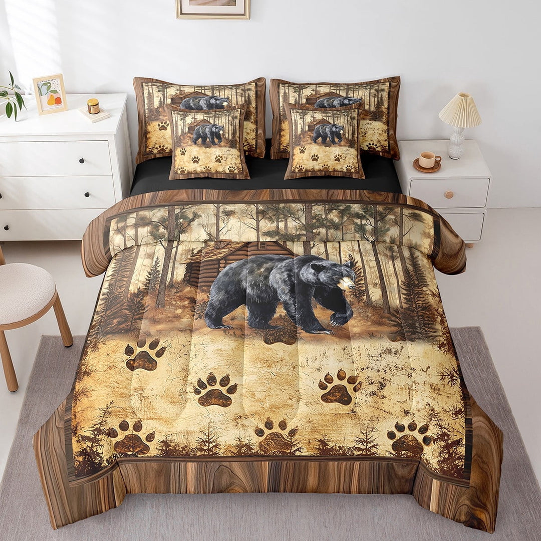 Erosebridal Wildlife Bear Bedding Sets Twin Size,Rustic Cabin Comforter Sets with Sheets,Jungle Animal Bed in a Bag Twin size,Super Cozy Woodland Room Decoration,Reversible,7pcs