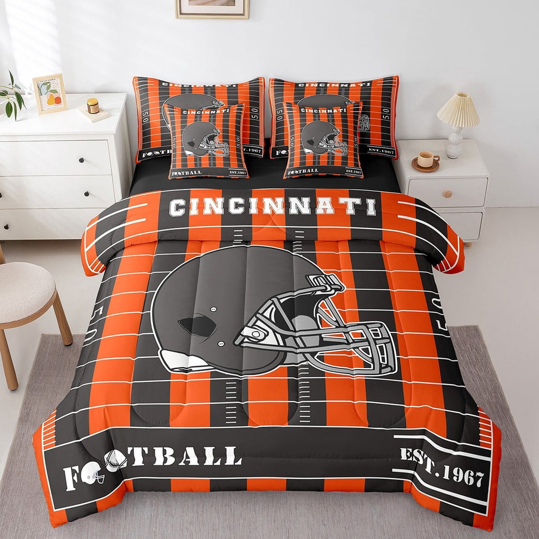 Erosebridal Sports Games Bedding Sets Twin Size,American Football Comforter Sets with Sheets,Cincinnati Bed in a Bag Twin Size For Boys Kids,Super Cozy Room Decoration Reversible,7-Piece
