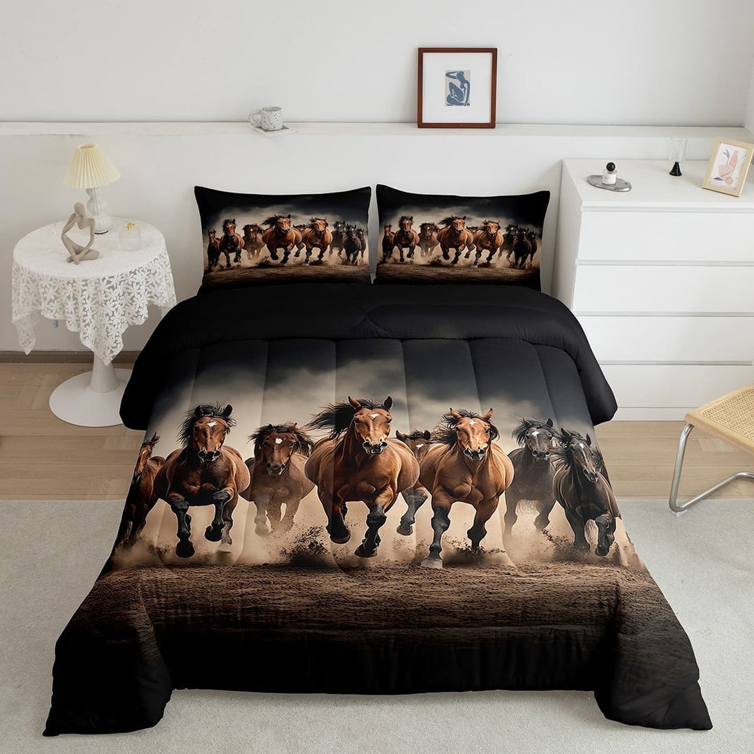 Erosebridal Horse Comforter Full Size, Galloping Horse Comforter Set for Animal Bedding Set Western Farmhouse Teens Duvet Set Bedroom Decor With 2 Pillow Case