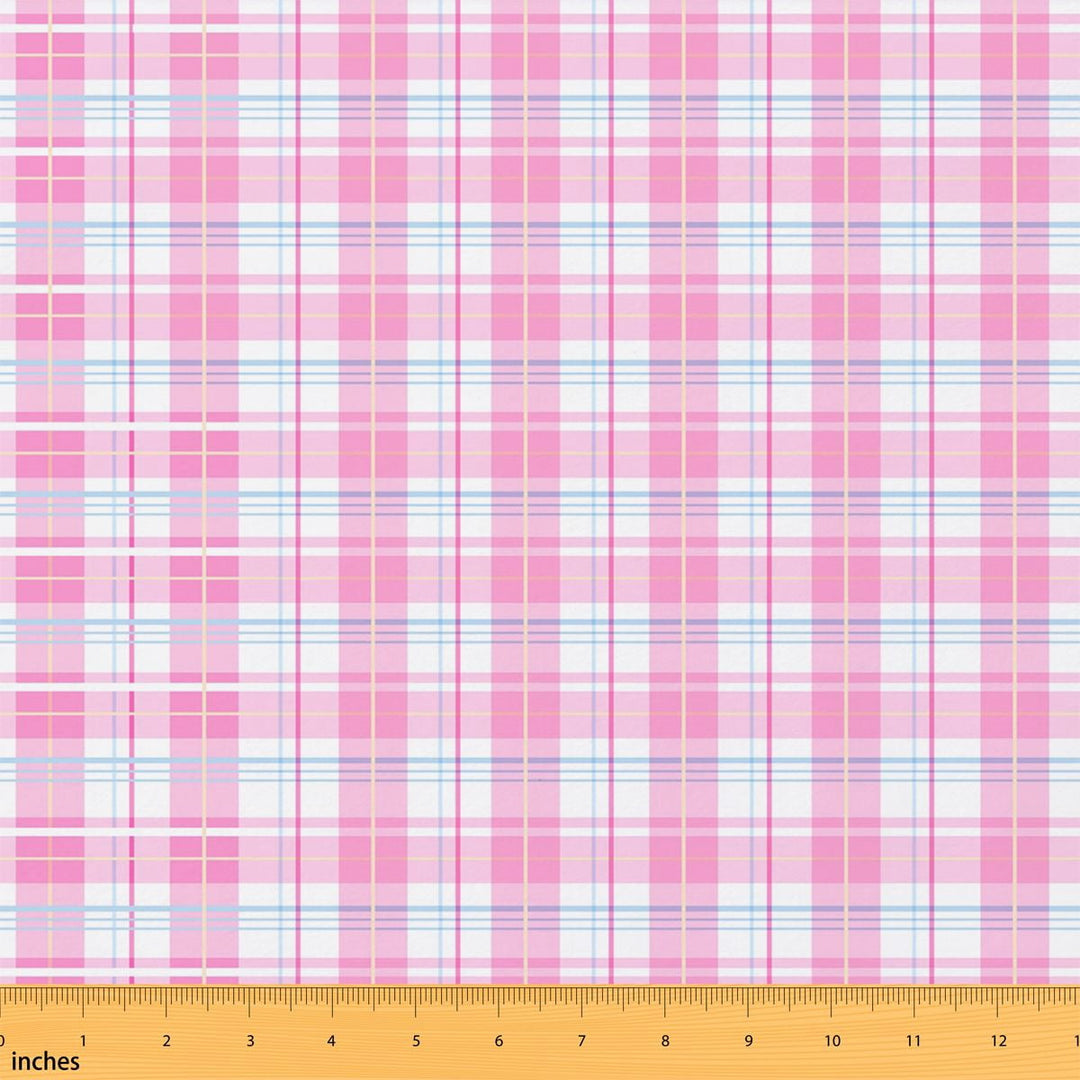 Manfei Gingham Fabric by the Yard 1 Yard Pink Home Decor Fabric by the Yard, Dark Pink White