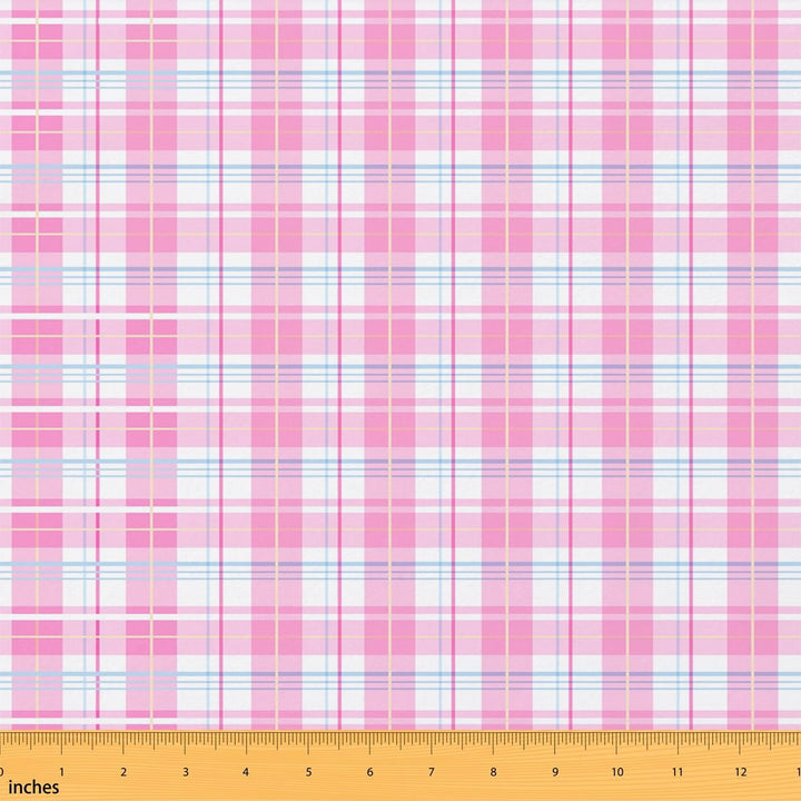 Manfei Gingham Fabric by the Yard 1 Yard Pink Home Decor Fabric by the Yard, Dark Pink White