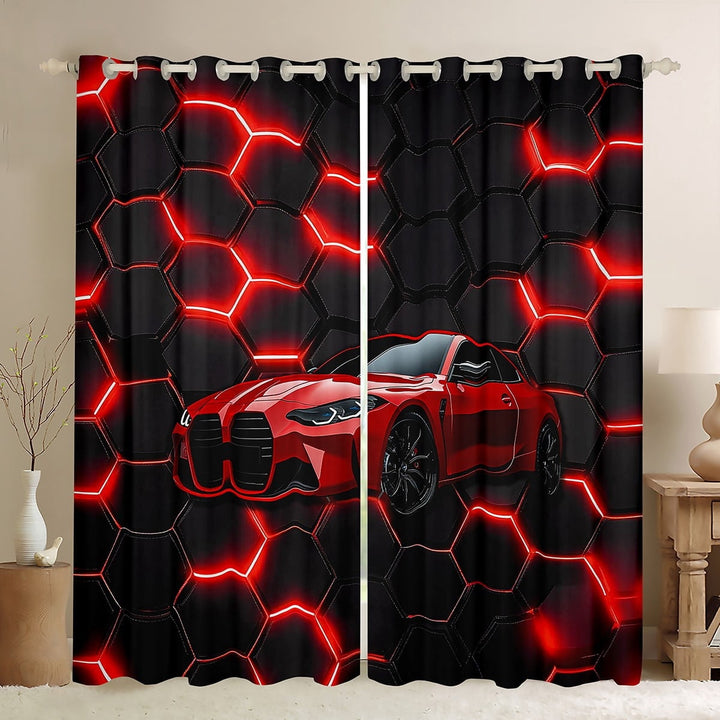 Erosebridal Fast Car Curtains Pack of 2 (42Wx63L),Black Red Black Out Curtains,Car Theme Curtains for Living Room,Geometric Room Decorative
