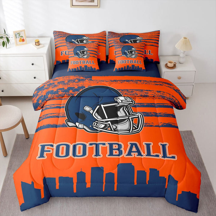 Erosebridal Rugby City Silhouette Bedding Sets Twin Size,Sports Theme Comforter Sets with Sheets,Denver Bed in a Bag Twin Size For Teens,Ultra Soft Bedroom Decor Reversible,7-Piece