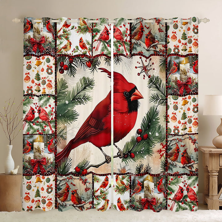 Manfei Vinatge Cardinal Bird Black Out Curtains,Merry Xtmas Curtains Pack of 2 (42x63 Each),Red Christmas Berry Bedroom Curtains For Girl Teens,Breathable Home Decor