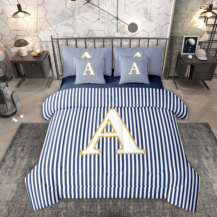 Erosebridal Kids Cartoon Monogrammed A Twin Bedding Sets 7-Piece, Navy Stripes Ombre Bedding Comforter Set
