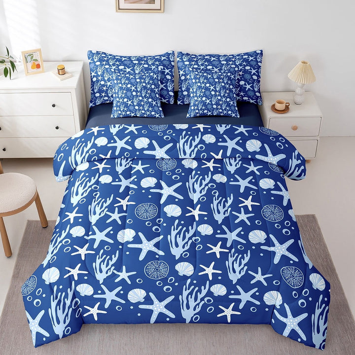 Erosebridal Animal Starfish Bedding Sets Twin Size,Ocean Wildlife Comforter Sets with Sheets,Teen Bedroom Decor,Reversible,Breathable,7pcs