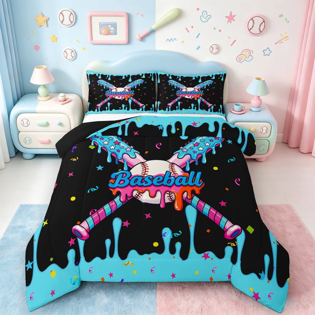 jejeloiu Watercolor Baseball Cream Twin Comforter Sets,Kids Ball Sport Bedding Set For Teens Reversible 2pcs