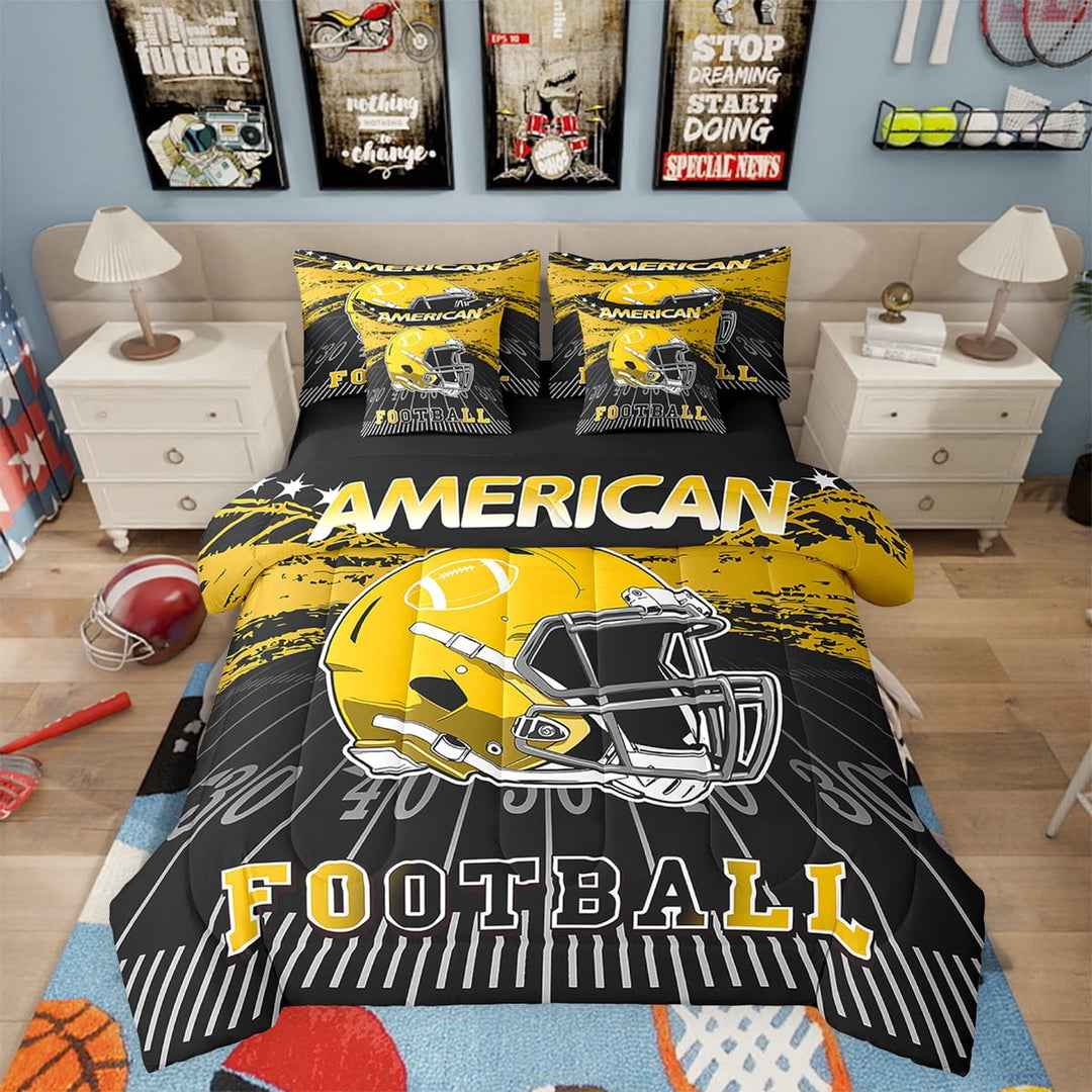 Erosebridal Football Comforter Set Twin Size 7 Pieces Rugby Ball Games Sport Arena Black Yellow Bedding Set Sports Theme Bed in a Bag with Comforter