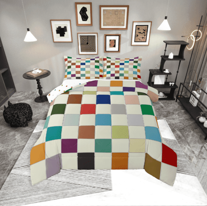 Erosebridal Rainbow Checkered Comforter Set Twin Colorful Plaid Grids Bedding Set Funky Checkerboard Quilt Set Geometric Gingham Duvet Set Modern Aesthetic Room Decor