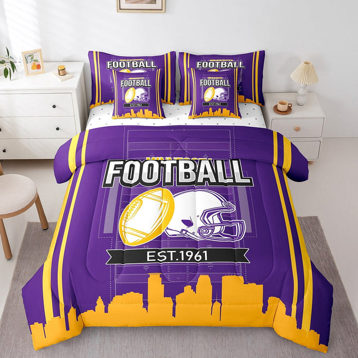 Erosebridal Football Print Bedding Sets Twin Size,Ball Gamer Comforter Sets with Sheets,Sport Decor,Reversible,Breathable,7-Piece
