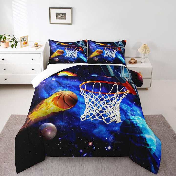 Erosebridal Basketball Comforter Set for Boys Girls Kids Teens,Basketball Hoop Bedding Comforter Full Size,Galaxy Planet Printed Quilt Set