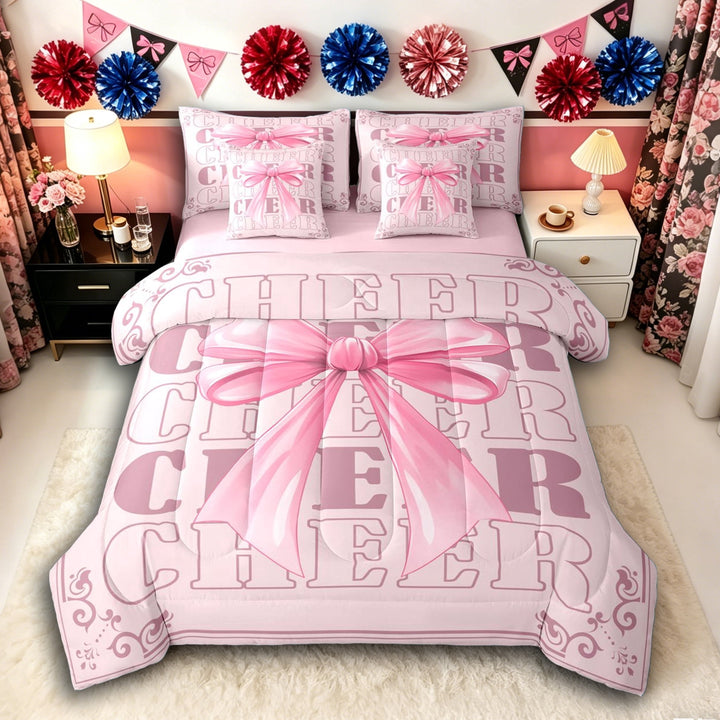 Erosebridal Teens Pink Bow Knot Twin Bedding Sets 7-Piece,Girly Dreamy Dance Bedding Comforter Set,Pink Reversible,Ultra Soft Home Decor