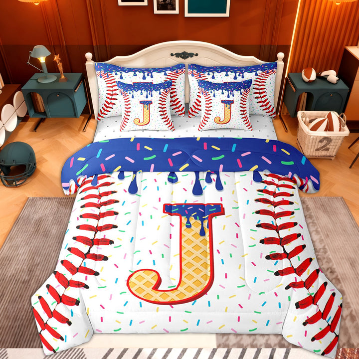 Erosebridal Kids Baseball Gaming Twin Bedding Sets 7-Piece, Cartoon Initial J Bedding Comforter Set
