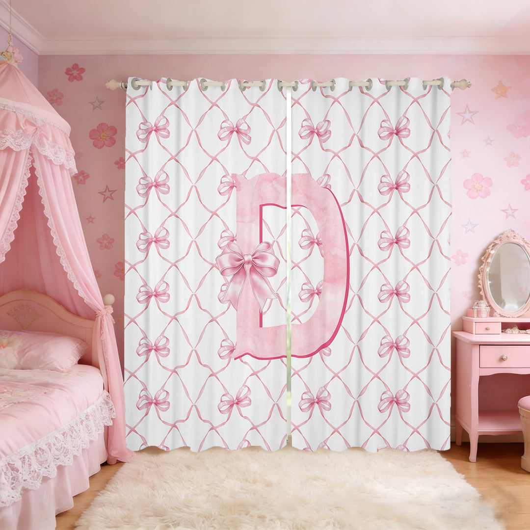 Manfei Personalized Letter D Curtains and Drapes (38x45),Monogrammed Theme Blackout Curtains for Bedroom,Cartoon Bow Bowknot Curtains Pack of 2 (38x45),Ultra Soft Bedroom Decor