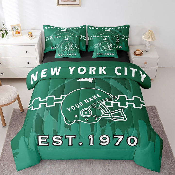 Erosebridal 7 Pcs Comforter Set Twin Size,Customized Football Fans Bed in a Bag with Flat Sheet and Fitted Sheet and Adults,Sports Bedding Set with Pillowcase and Sham(New York City)