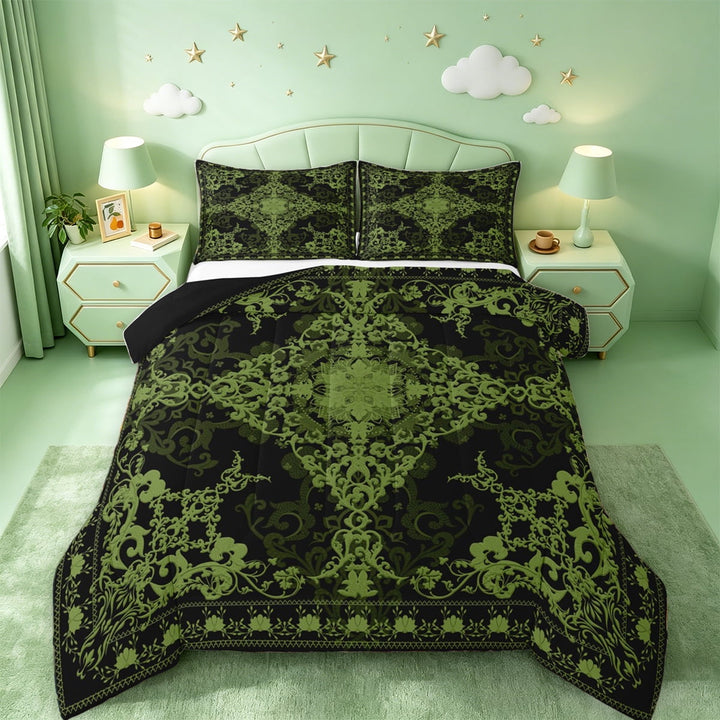 Erosebridal Antique Victorian Baroque Queen Comforter Set,Retro Flower Floral Bedding Comforter Set For Adults,Reversible black,3-Piece