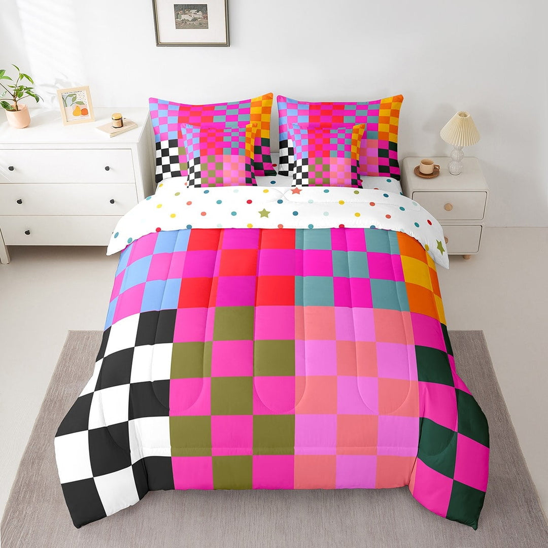 Erosebridal Vintage Checkered Bed in a Bag Twin size, Square Geometric Bed Set, Buffalo Check Decor, Reversible