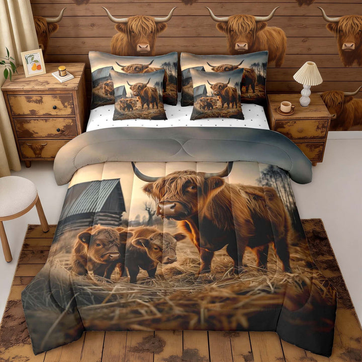 Erosebridal Highland Cattle Bedding Comforter Set, Vintage Lodge Cabin Full Bedding Set