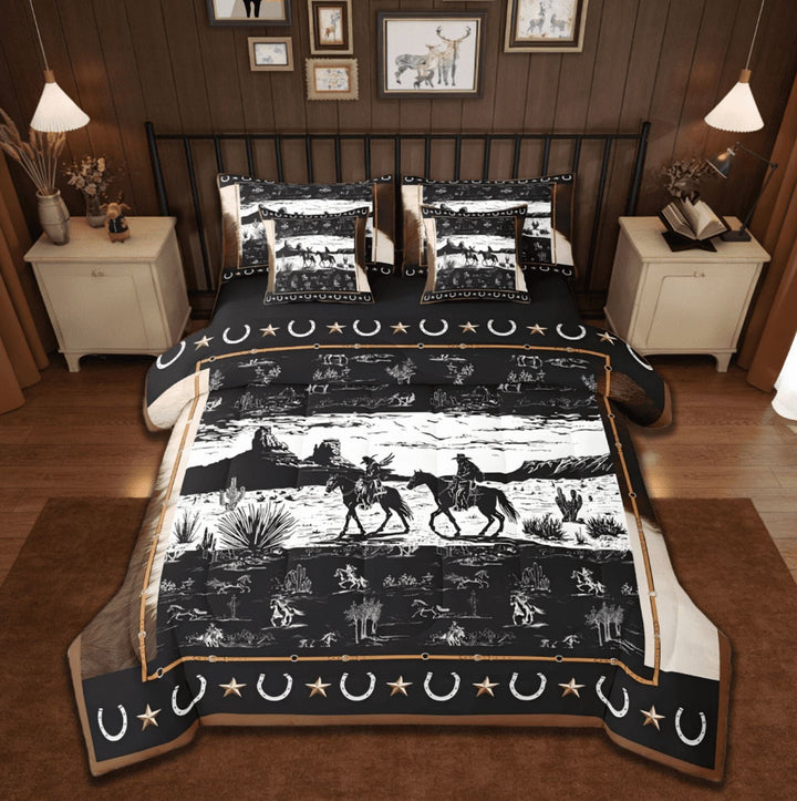 Manfei Western Aztec 7 Pieces Bedding Comforter Set,Horse Cowboy Rustic Wild Animal Full Bedding Set For Men Women Reversible