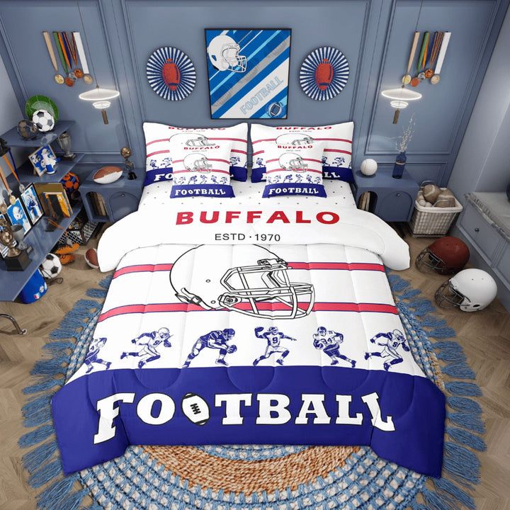 Erosebridal 7-Pcs Football Bedding Set, Twin Size Comforter Set with Sheets and Pillowcase, 7-Pcs Soft Lightweight Bed in a Bag,American Football Bed Set, Rugby(Buffalo)