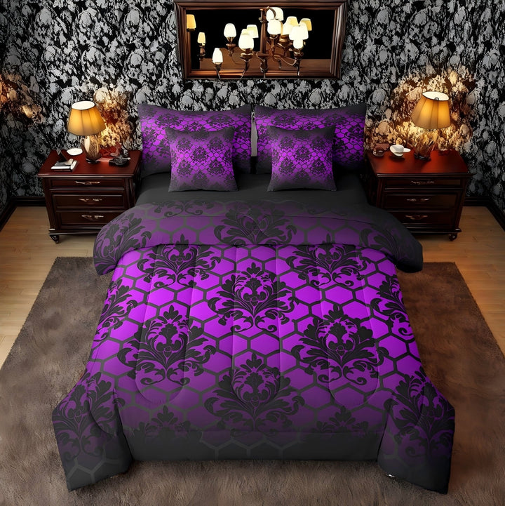 Erosebridal Tribal Damask Bed in a Bag Twin size, Bohomian Floral Bed Set, Geometric Decor, Reversible 7 Pieces