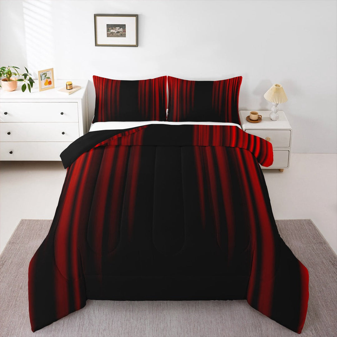 Abstract Ombre Comforter Set Teens Red and Black Bedding Set Room Decor 3Pcs Full Size