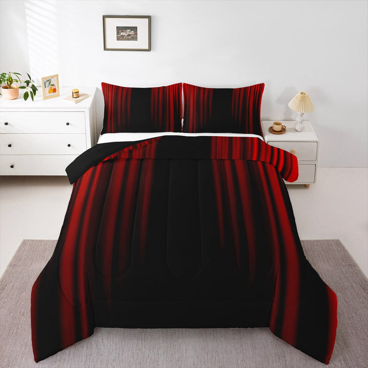 Abstract Ombre Comforter Set Teens Red and Black Bedding Set Room Decor 3Pcs Full Size