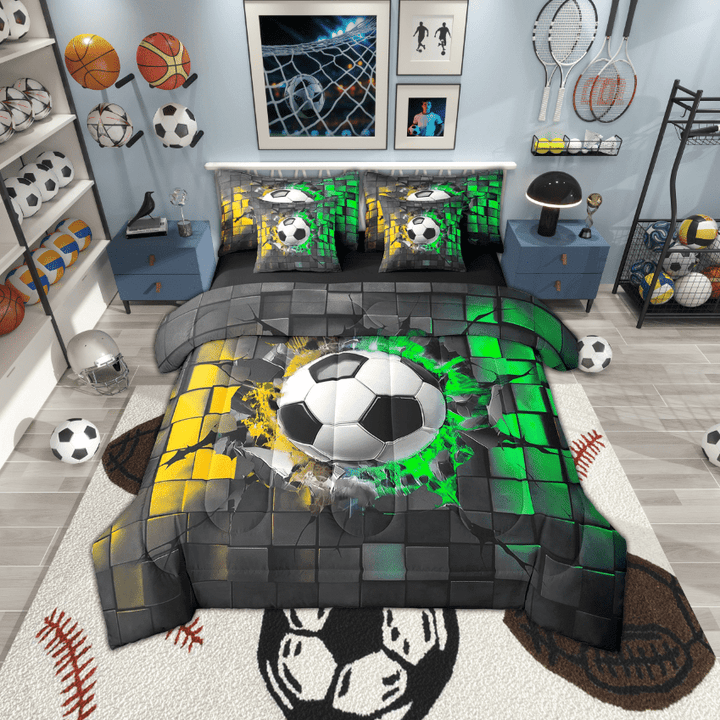 Erosebridal American Soccer Bedding Sets Twin Size,Ball Gamer Comforter Sets with Sheets,Plaid Buffalo Bed in a Bag Twin size,Super Cozy Teens Bedroom Decor,Reversible,7-Piece