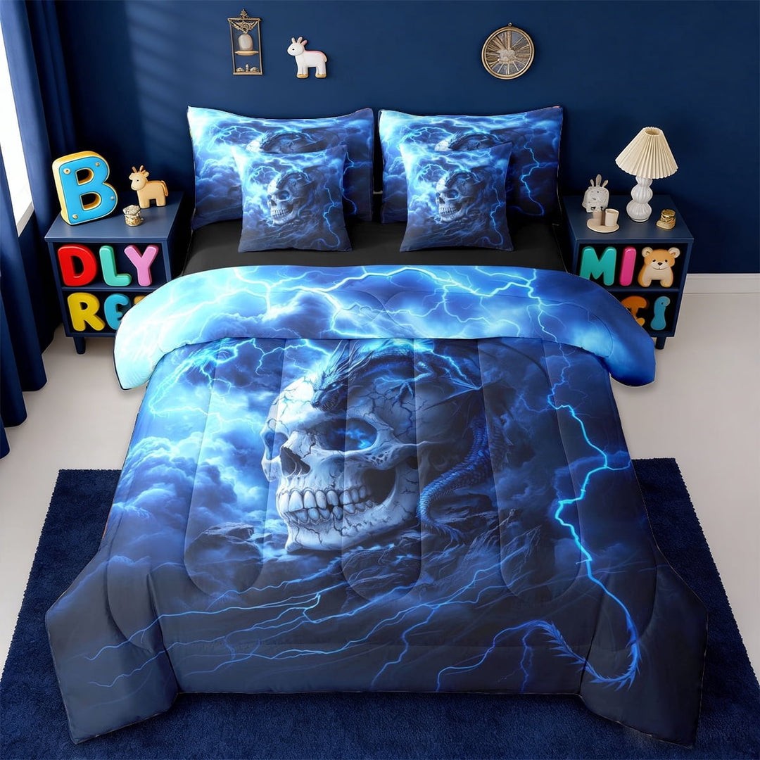 Erosebridal Magic Animal Dragon 7 Pieces Bedding Comforter Set,Spooky Gothic Skull Full Bedding Set For Adult,Reversible
