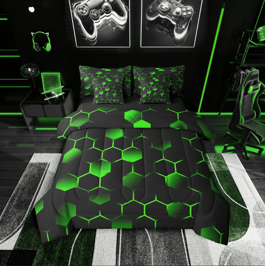 Erosebridal Honeycomb Bedding Sets Twin Size,Geometric Hexagon Comforter Sets with Sheets,Gradient Bedroom Decor,Reversible,Breathable,7-Piece