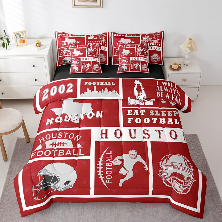 Erosebridal Rugby Bedding Set Twin Size 7 Piece Bed in A Bag Football Comforter Set Teens Super Soft All Season for Bedroom,Sports Fan Reversible Bed Sets