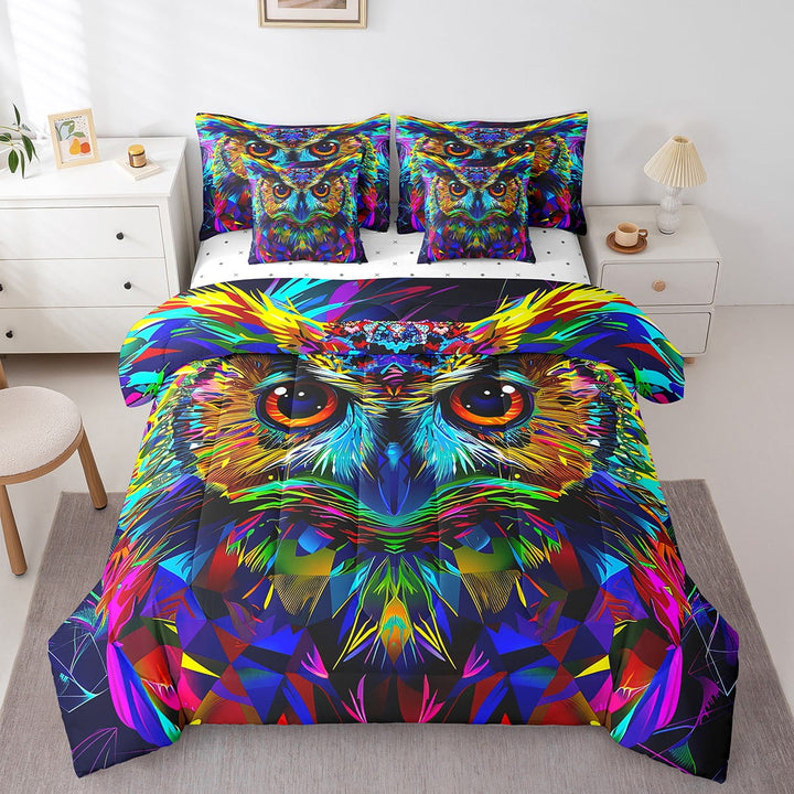 Rainbow Owl Bed in a Bag Twin 7 Pieces,Watercolor Wild Animals Comforter Set Reversible Colorful Bird Oil Painting Design,Soft Breathable Bedding Sets with Comforter,Sheets,Pillowcases &amp; Shams