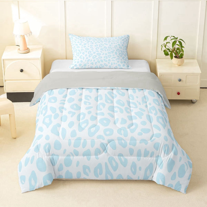 Erosebridal Kids Leopard Printed Twin Comforter Sets, Blue Cheetah Print Bedding Set, Grey Reverisble, 2 Pieces