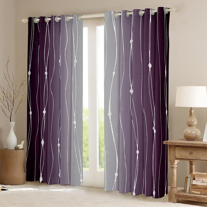 Erosebridal Purple and Grey Watercolor Blackout Curtains Wave Lines and Dots Curtains, Gradient Ombre Curtains &amp; Drapes Aesthetic Abstract Living Room Curtains, Modern Geometry Stripe Window Curtains