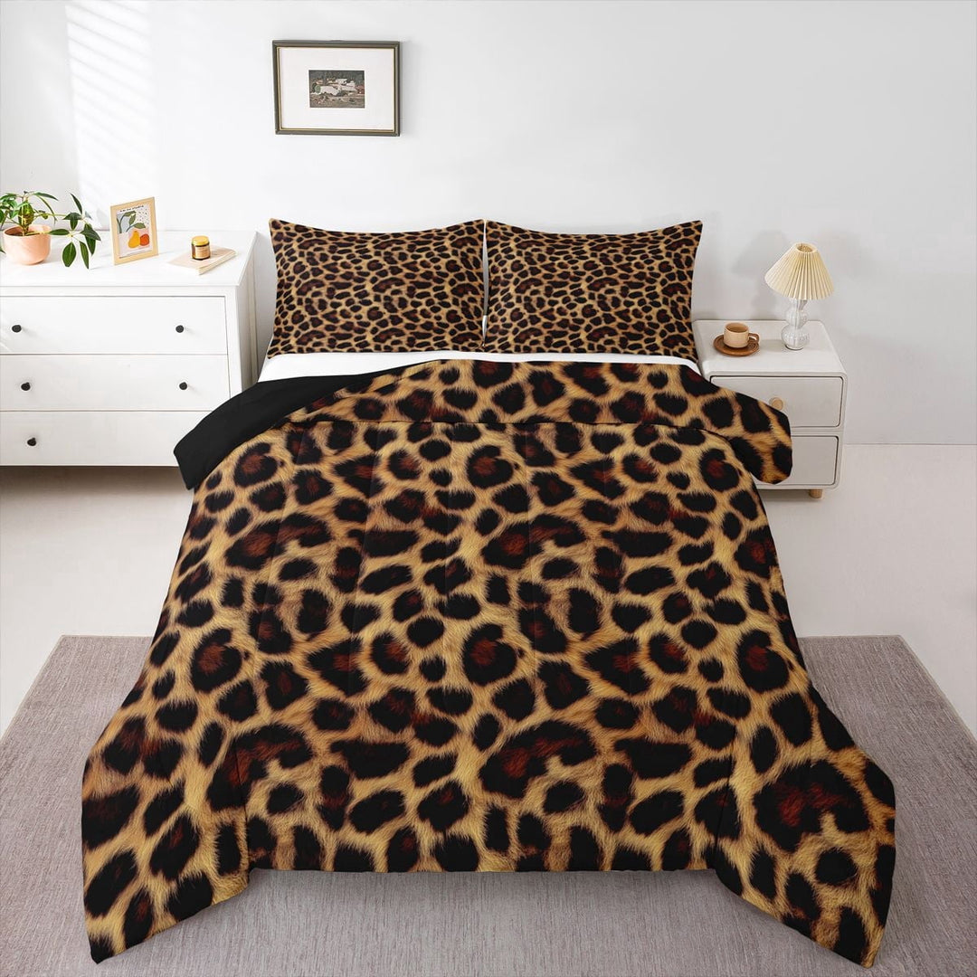 Erosebridal Old Fashion Cheetah Print Queen Comforter Set 3pcs For Teens Adults,Abstract Animal Print Bedding Comforter Set,Black Reversible